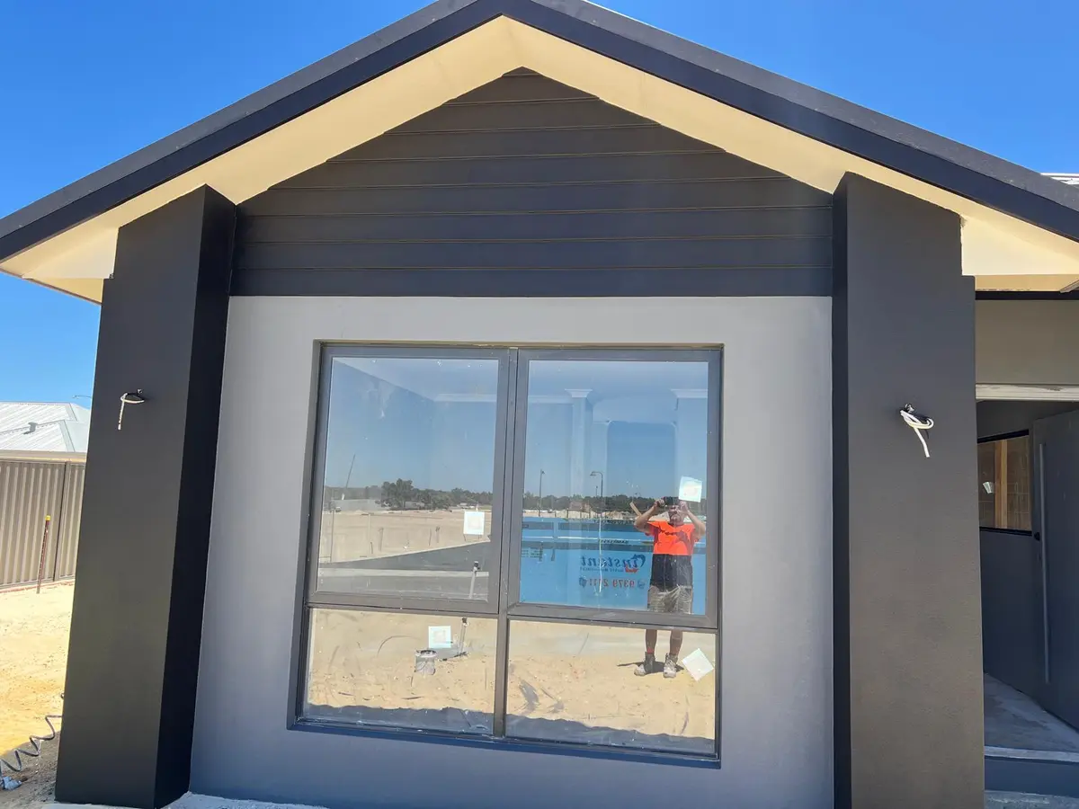 Painted rendered facade of a new Perth home